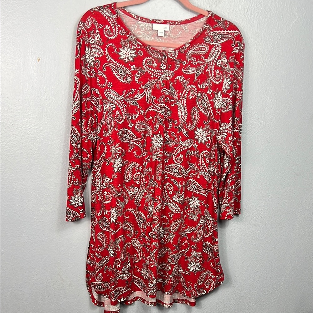 J. Jill Red and White Paisley Pajama Top
